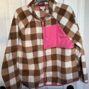 J. Crew womens  Checkered full - zip Jacket with Pink Trim